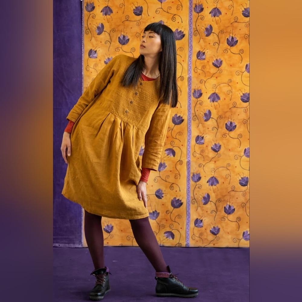 Gudrun Sjoden Mustard Yellow Korinth Linen Dress, EUC